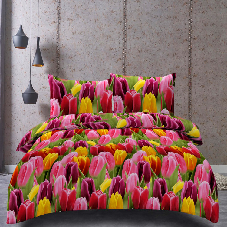Pościel 140x200 bawełna satynowa 3D Cotton World gruba 2 części 2472 tulipany