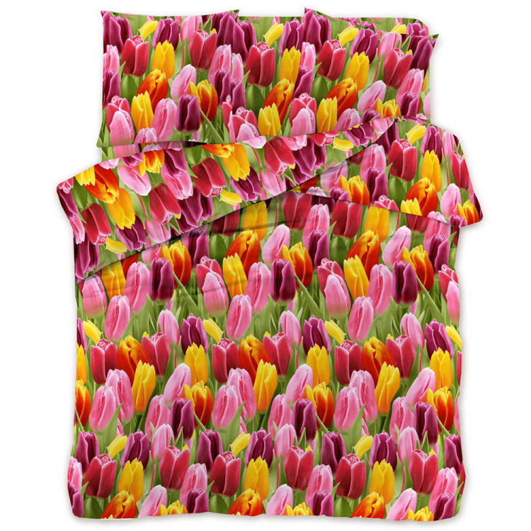 Pościel 160x200 bawełna satynowa 3D Cotton World gruba 3 części 2472 tulipany
