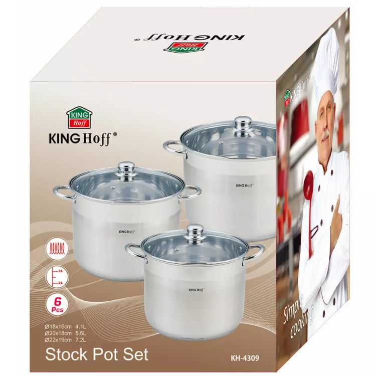 Garnki duże zestaw 3 wysokich garnków stalowych 26/28/30 cm KINGHoff KH 4312 Gaz Indukcja 11.1/13.5/16.2 litra