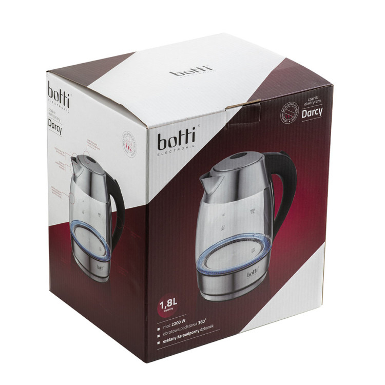 Czajnik elektryczny szklany Botti Electronic Darcy 1,8L 2200W- srebrny czarny
