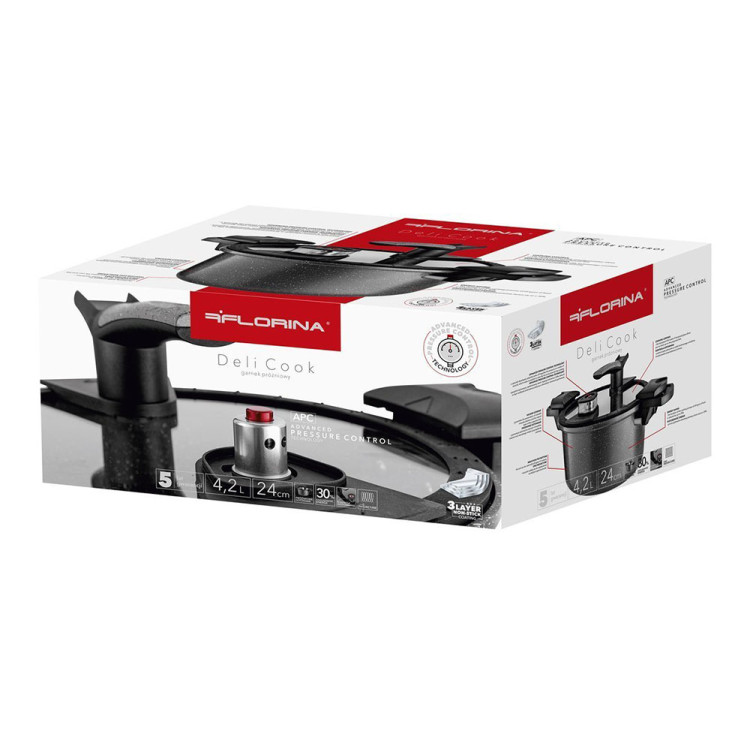 Garnek próżniowy Florina Deli Cook aluminiowy 4,2 l 24 cm szybkowar gotowanie przy niskim ciśnieniu
