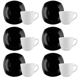 Serwis kawowy Florina Velvet 12 elementów czarno biały zestaw dla 6 osób