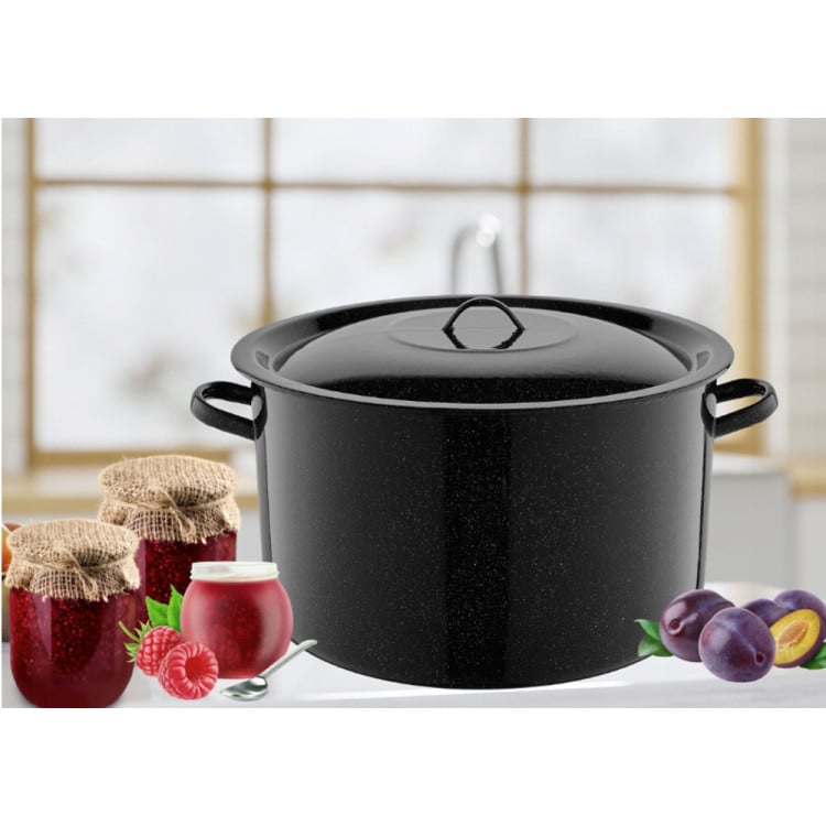 Garnek emaliowany czarny 31 L prosty duży kociołek z pokrywką 36 cm TR 5852 indukcja gaz