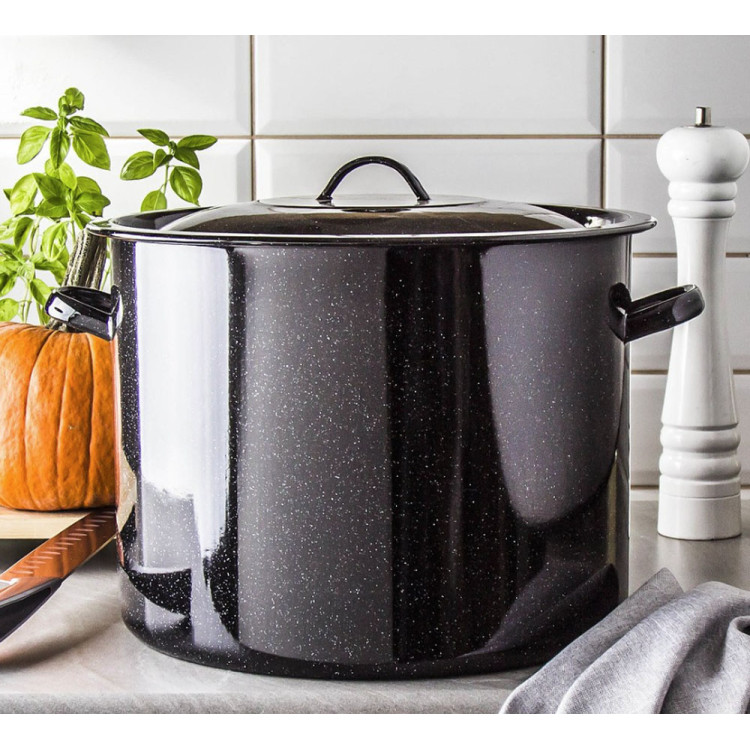 Garnek emaliowany czarny 40 L prosty duży kociołek z pokrywką 40 cm TR 5869 indukcja gaz