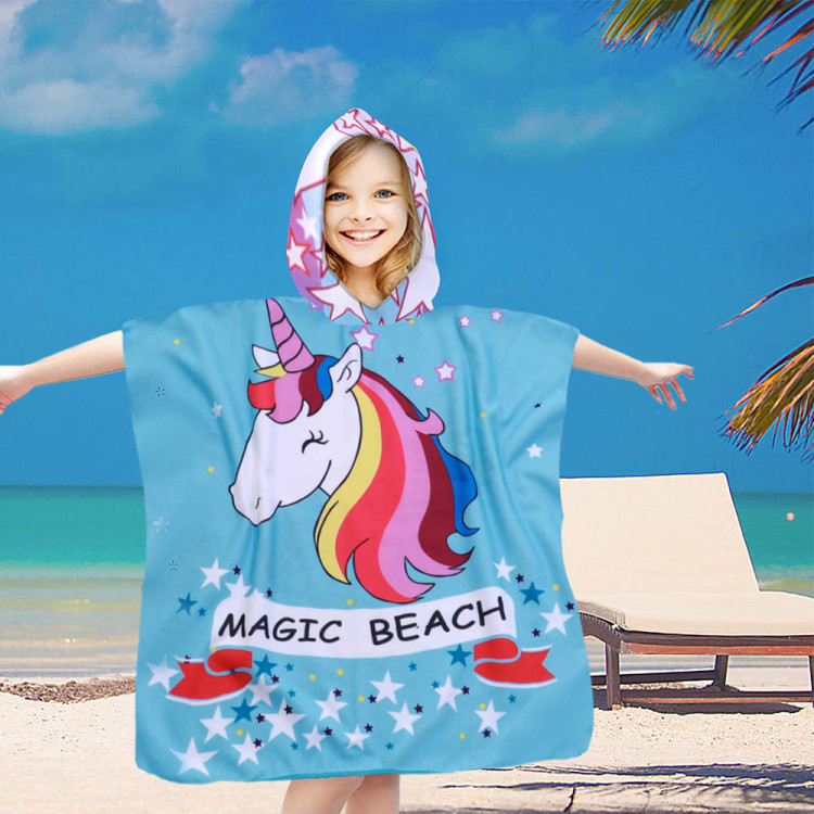Ręcznik plażowy dla dzieci 60x120 cm Cotton World poncho z kapturem chłonna mikrofibra jednorożec PD 100-B (4)