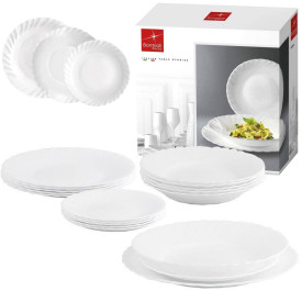 Serwis obiadowy Bormioli Prima 18 elementów biały talerze dla 6 osób
