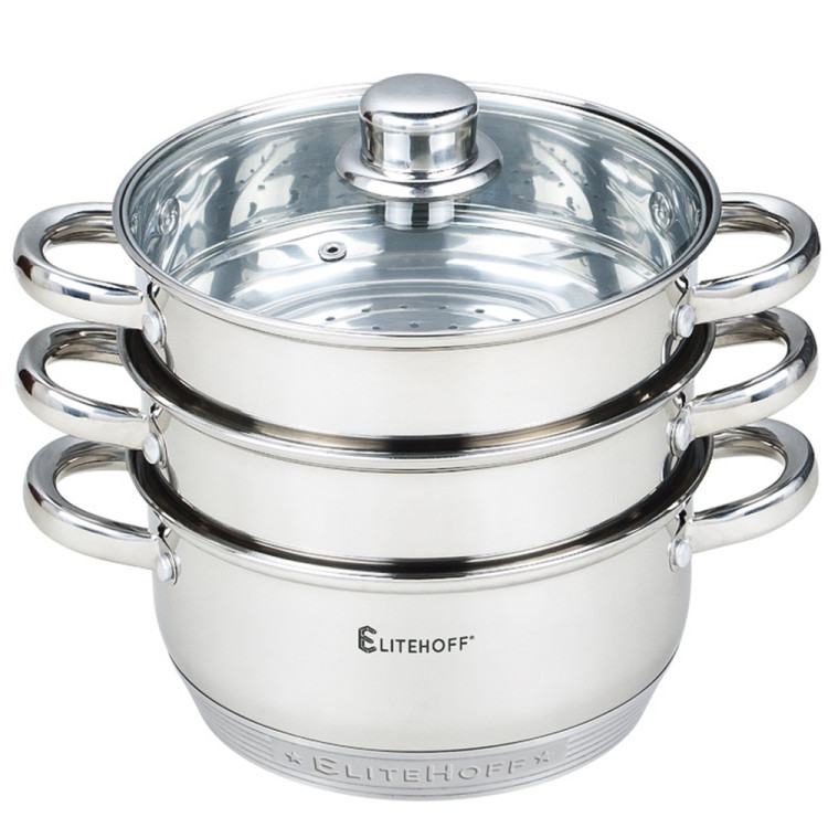 Garnek do gotowania na parze 4 częściowy parowar 24 cm stalowy Elitehoff E-4706