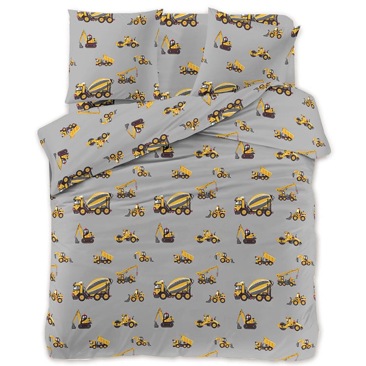 Pościel 140x200 dla dzieci bawełna satynowa 3D Cotton World gruba 2 części 2515 pojazdy na budowie