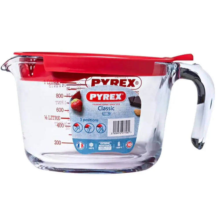 Miarka kuchenna dzbanek szklany ze skalą 1000 ml z pokrywką i sitkiem Pyrex 264P