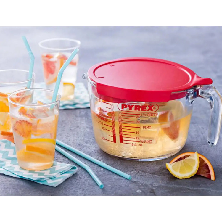 Miarka kuchenna dzbanek szklany ze skalą 1000 ml z pokrywką i sitkiem Pyrex 264P