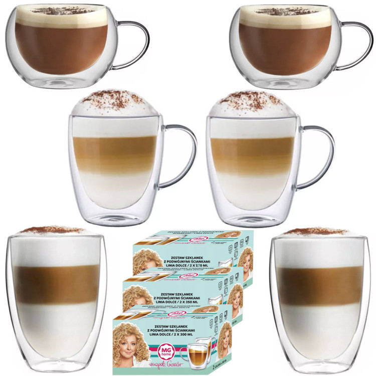 Szklanki termiczne do kawy latte 2x350 ml 2x300 ml oraz 2x270 ml MG Home Dolce zestaw 6 sztuk