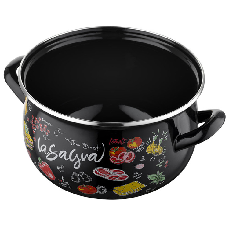 Zestaw 4 czarnych garnków emaliowanych 8 elementów 16/18/20/22 cm Emalia Pleszew Pyza Lasagna