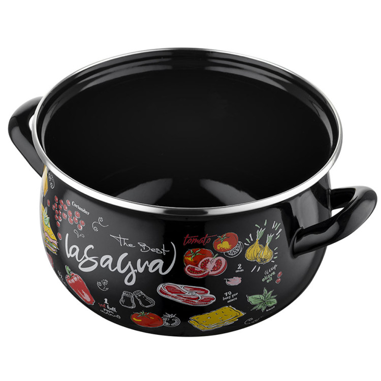Garnek emaliowany czarny z pokrywką 20 cm Emalia Pleszew Pyza Lasagna