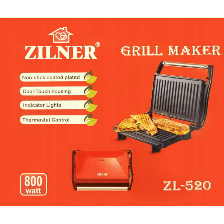 Grill elektryczny Zilner ZL-520 opiekacz 800W czerwony toster
