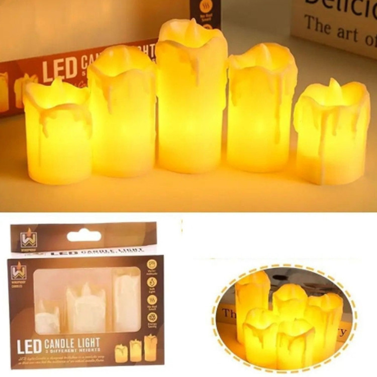 Świeczki LED imitacja wosku zestaw 3 sztuk 5.8/7/8.5 cm wkłady LED do zniczy