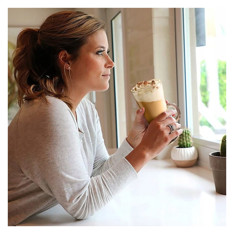 Szklanki do kawy latte Florina Boston 310 ml wysokie zestaw ze spieniaczem do mleka 6 sztuk