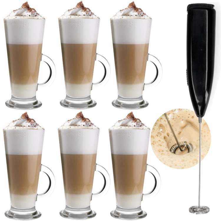 Szklanki do kawy latte Florina Boston 310 ml wysokie zestaw ze spieniaczem do mleka 6 sztuk