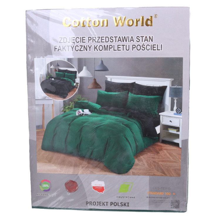 Pościel dwustronna 140x200 mikrofibra Cotton World 2 części 2487 zielono-czarna