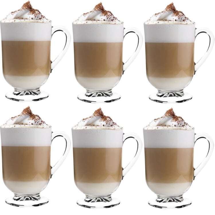 Szklanki z uchem 310 ml Altom Werona kubki do herbaty kawy latte macchiato komplet 6 sztuk w zestawie z długimi łyżeczkami