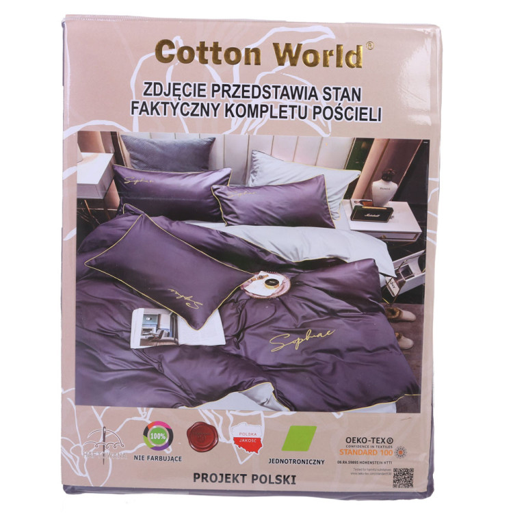 Pościel haftowana 160x200 mikrofibra Cotton World 3 części 2601 fiolet