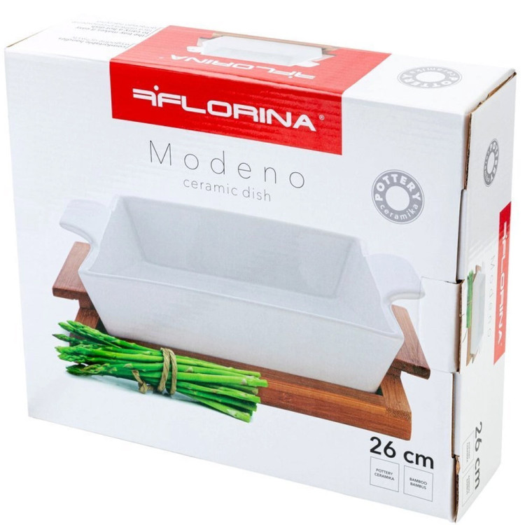 Naczynie ceramiczne na podstawie bambusowej do zapiekania 26 cm Florina Modeno prostokątne