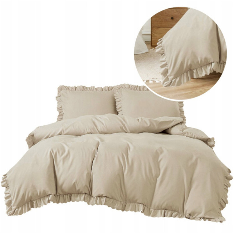 Pościel z falbanką 220x200 mikrofibra Cotton World 3 części 2592 beżowy