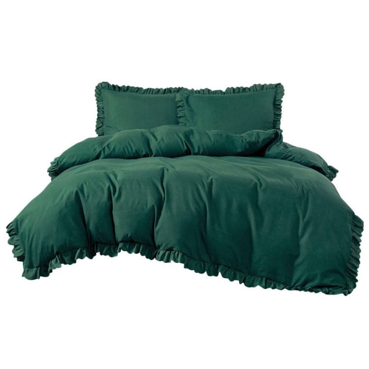 Pościel z falbanką 220x200 mikrofibra Cotton World 3 części 2595 zielona