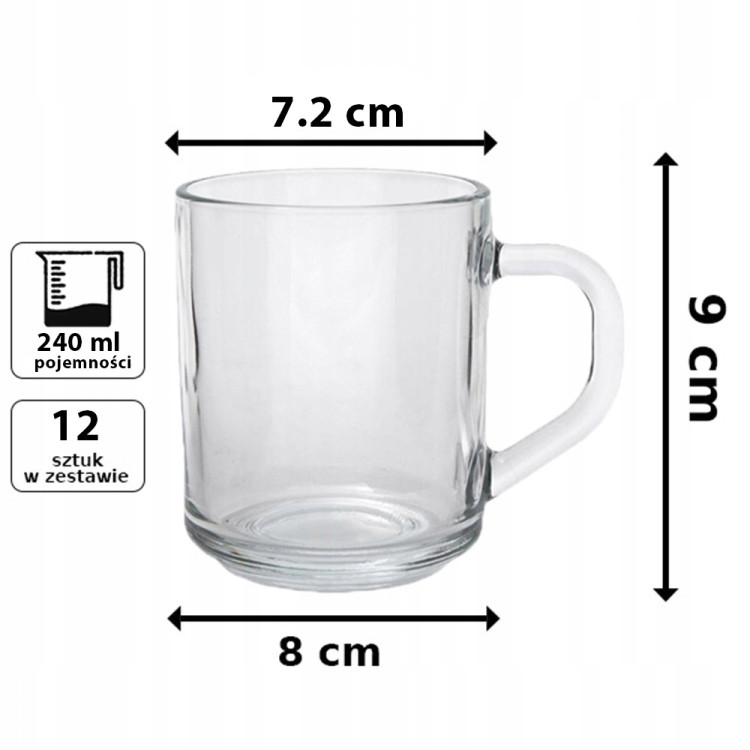Kubek przezroczysty szklanka Florina Standard 250 ml zestaw 12 szklanek do kawy herbaty
