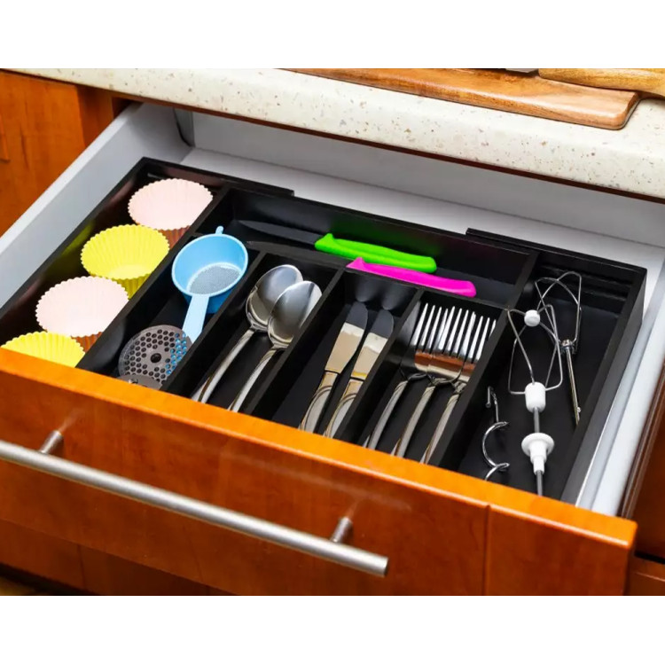 Wkład rozsuwany do szuflady czarny na sztućce 52x31.5x5 cm Kinghoff KH 1745 bambusowy organizer