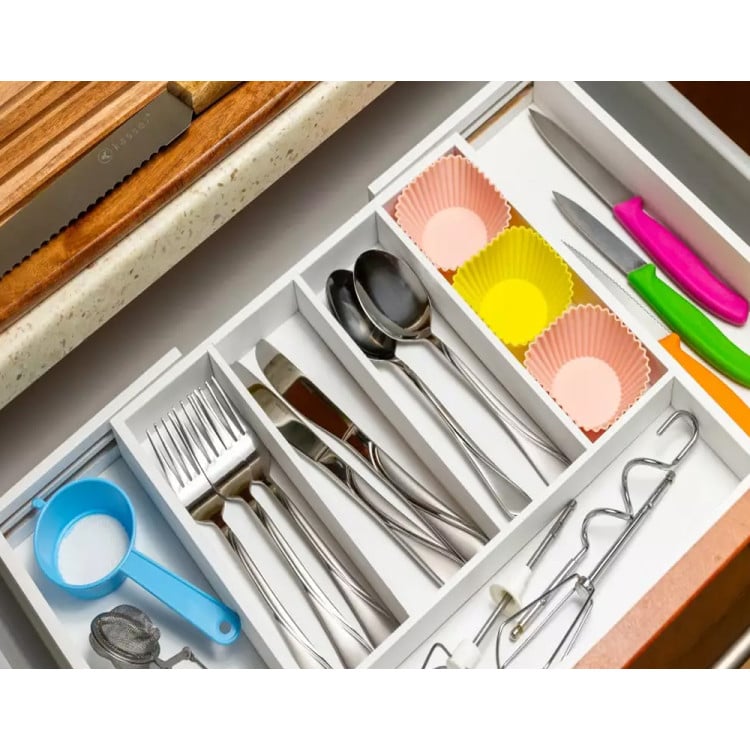 Wkład rozsuwany do szuflady biały na sztućce 52x31.5x5 cm Kinghoff KH 1746 bambusowy organizer