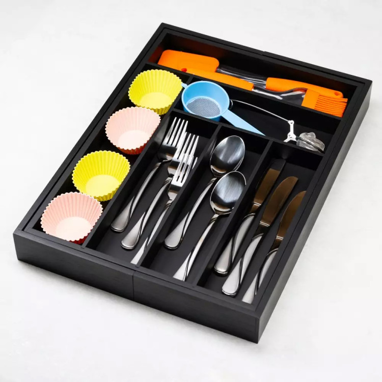 Wkład rozsuwany do szuflady czarny na sztućce 52x43x5 cm Kinghoff KH 1747 bambusowy organizer