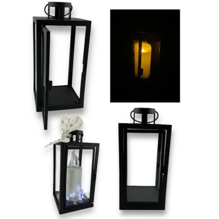 Lampion dekoracyjny z przeszklonymi ściankami 10x10x21.5 cm latarenka mała czarna lam35763