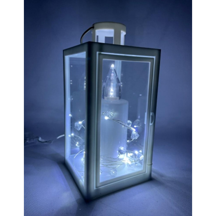 Lampion dekoracyjny z przeszklonymi ściankami 10x10x21.5 cm latarenka mała biała lam35756