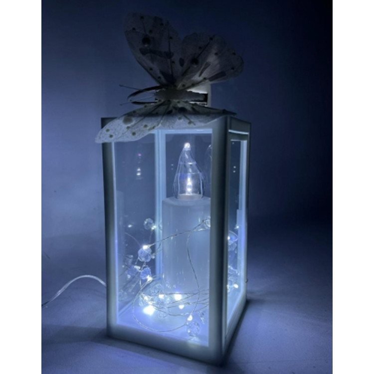 Lampion dekoracyjny z przeszklonymi ściankami 10x10x21.5 cm latarenka mała biała lam35756