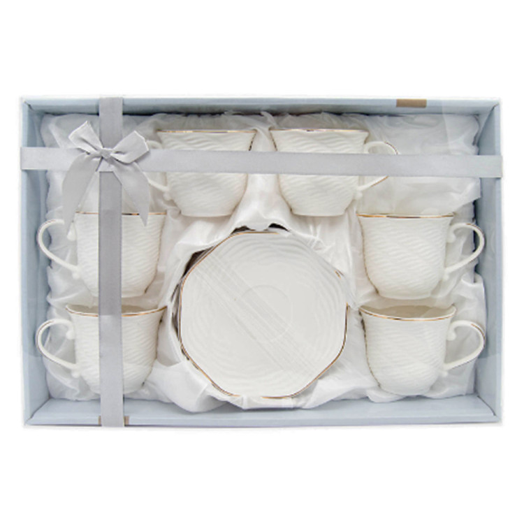 Serwis kawowy biały na 6 osób porcelana zestaw 6 filiżanek ze spodkami Bella Fiore 2302