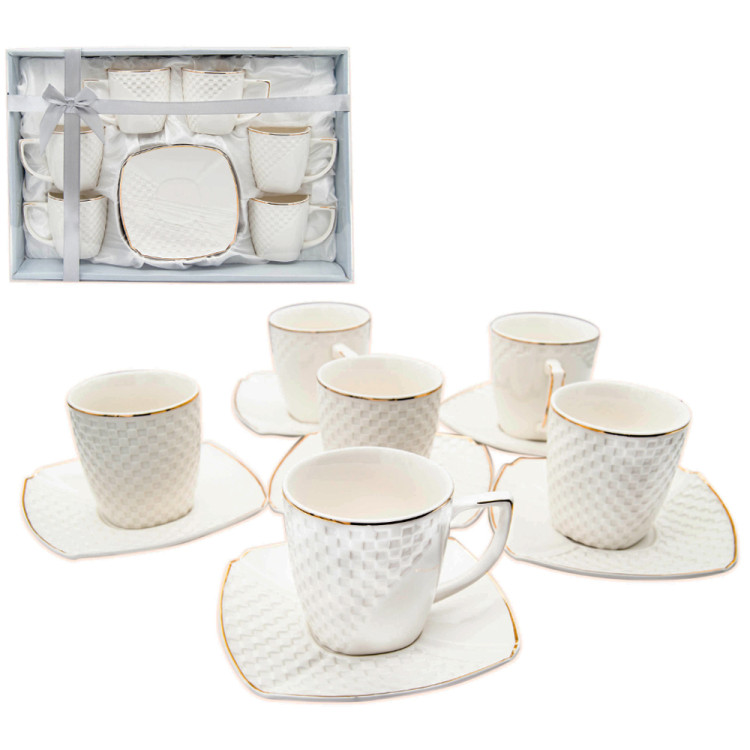 Serwis kawowy biały na 6 osób porcelana zestaw 6 filiżanek ze spodkami Tragar 38496