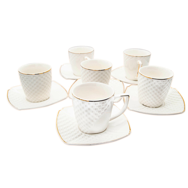 Serwis kawowy biały na 6 osób porcelana zestaw 6 filiżanek ze spodkami Tragar 38496