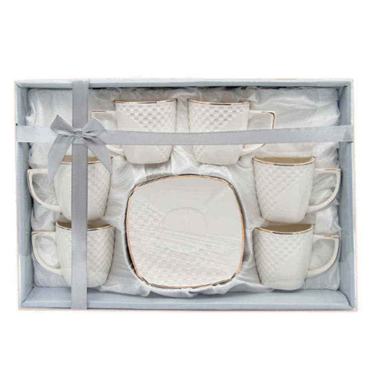 Serwis kawowy biały na 6 osób porcelana zestaw 6 filiżanek ze spodkami Tragar 38496