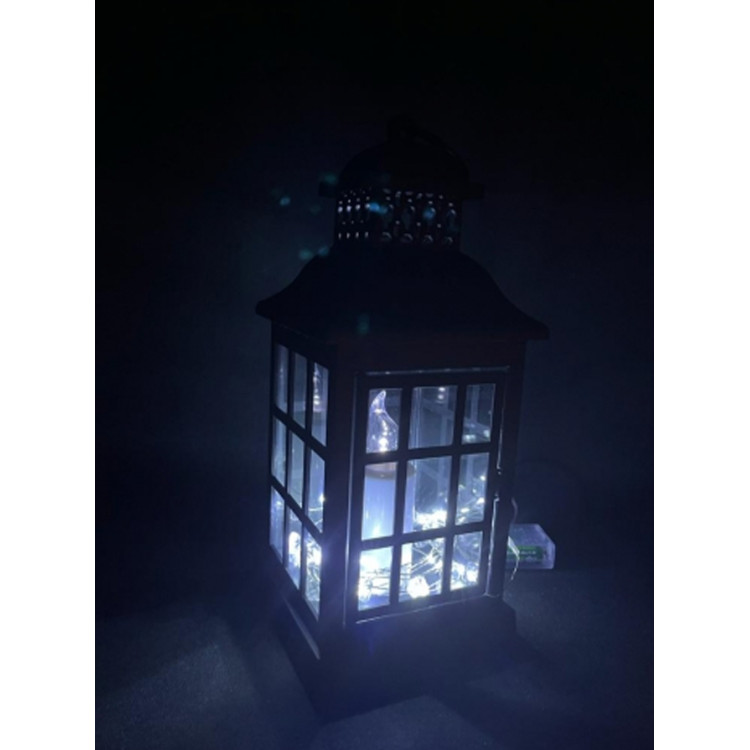 Lampion dekoracyjny z przeszklonymi ściankami w kratkę 11.2x11.2x26.5 cm latarenka czarna lam35725