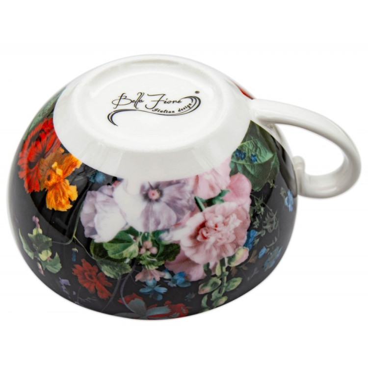Dzbanek 450 ml z filiżanką imbryk czarny w kwiaty zestaw z filiżanką Tragar Bella Fiore 38977