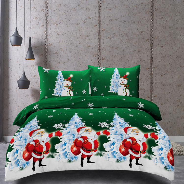 Pościel świąteczna 200x220 bawełna satynowa 3D Cotton World gruba 3 części 2416 mikołaj