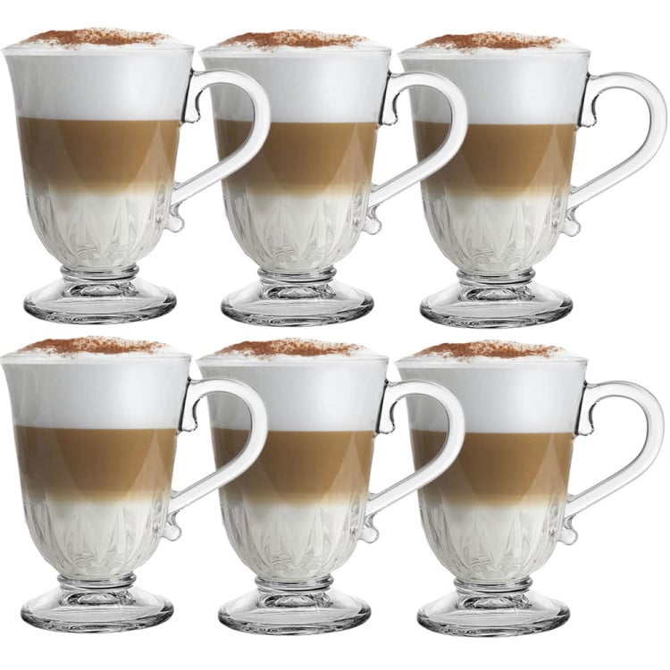 Szklanki z uchem 320 ml Florina Nino kubki do herbaty kawy latte macchiato komplet 6 sztuk w zestawie z długimi łyżeczkami