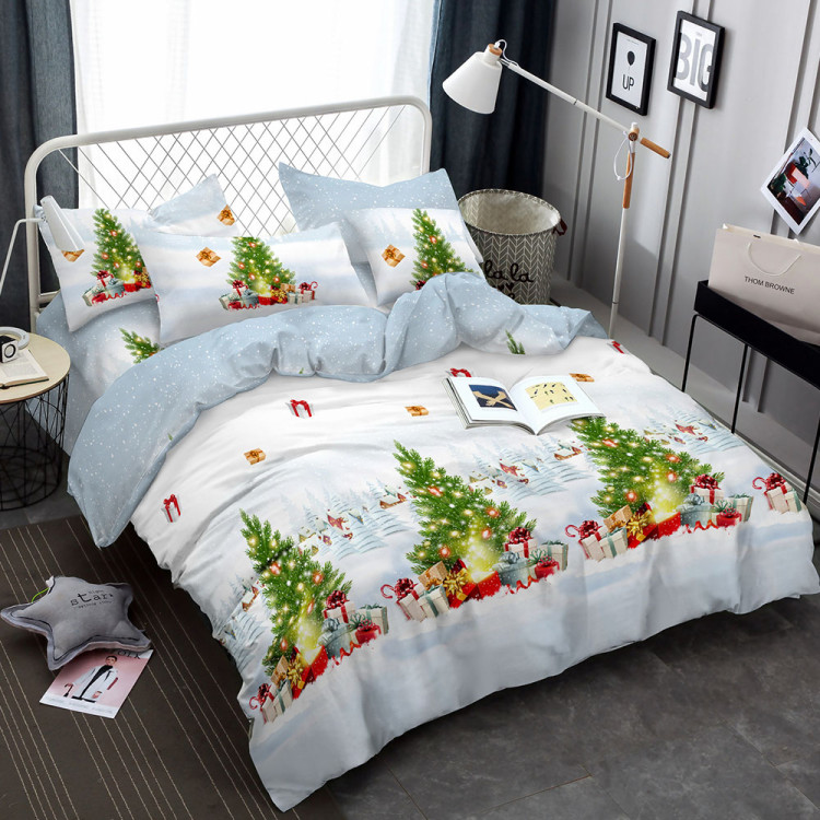 Pościel świąteczna 160x200 bawełna satynowa 3D Cotton World gruba 3 części 2417 choinki