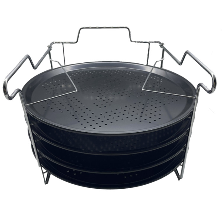 Blaszki do pizzy zestaw 4 form ze stojakiem czteropoziomowym Zilner ZL 2134 okrągłe blachy 32 cm