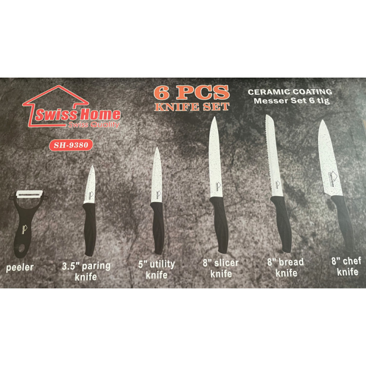 Noże kuchenne Swiss Home SH- 9380 zestaw stalowe z ceramiczna powłoką 5 noży plus obieraczka