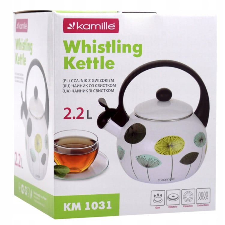 Czajnik tradycyjny z gwizdkiem emaliowany biały 2.2 l Kamille KM-1031 dmuchawce