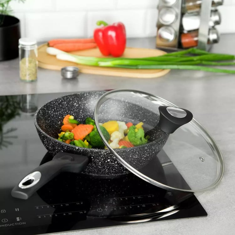 Patelnia głęboka z pokrywką 24 cm średnia Krisberg KR 2679 powłoka marmurkowa indukcyjna gaz