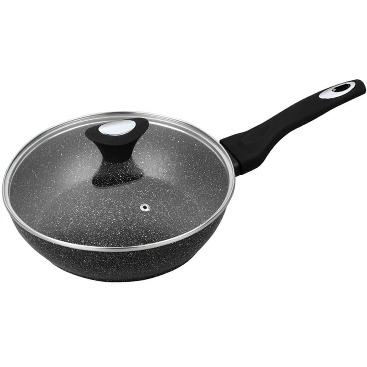 Patelnia głęboka z pokrywką 26 cm średnia Krisberg KR 2680 powłoka marmurkowa indukcyjna gaz