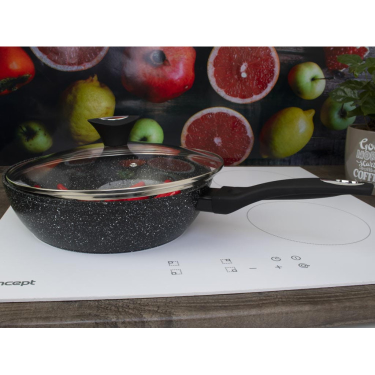 Patelnia głęboka z pokrywką 28 cm duża Krisberg KR 2681 powłoka marmurkowa indukcyjna gaz