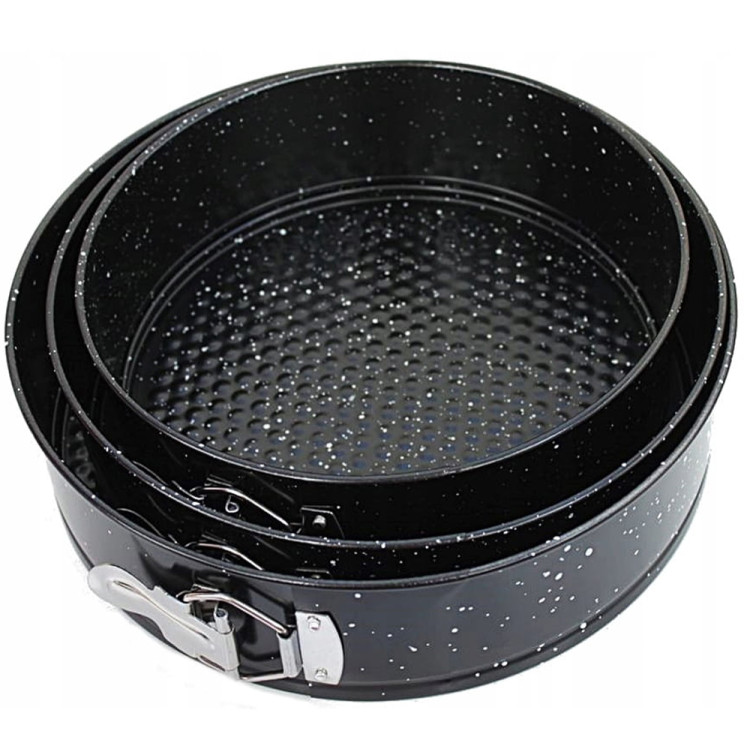 Tortownice okrągłe czarne marmurkowe 20/22/24 cm zestaw 3 blach Elitehoff E 8042